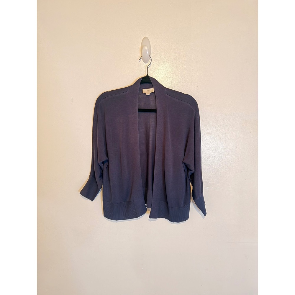 Loft Outlet Womens Navy Blue Open Front Shrug Cardigan Cropped Dolman Sleeve S